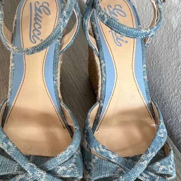 GUCCI Denim GG Espadrille Wedge Sandals – Style 291098 - Picture 4 of 12